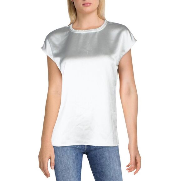 Tahari ASL Womens Ivory Boat Neck Frayed Trim Office Blouse NWOT - Picture 1 of 3